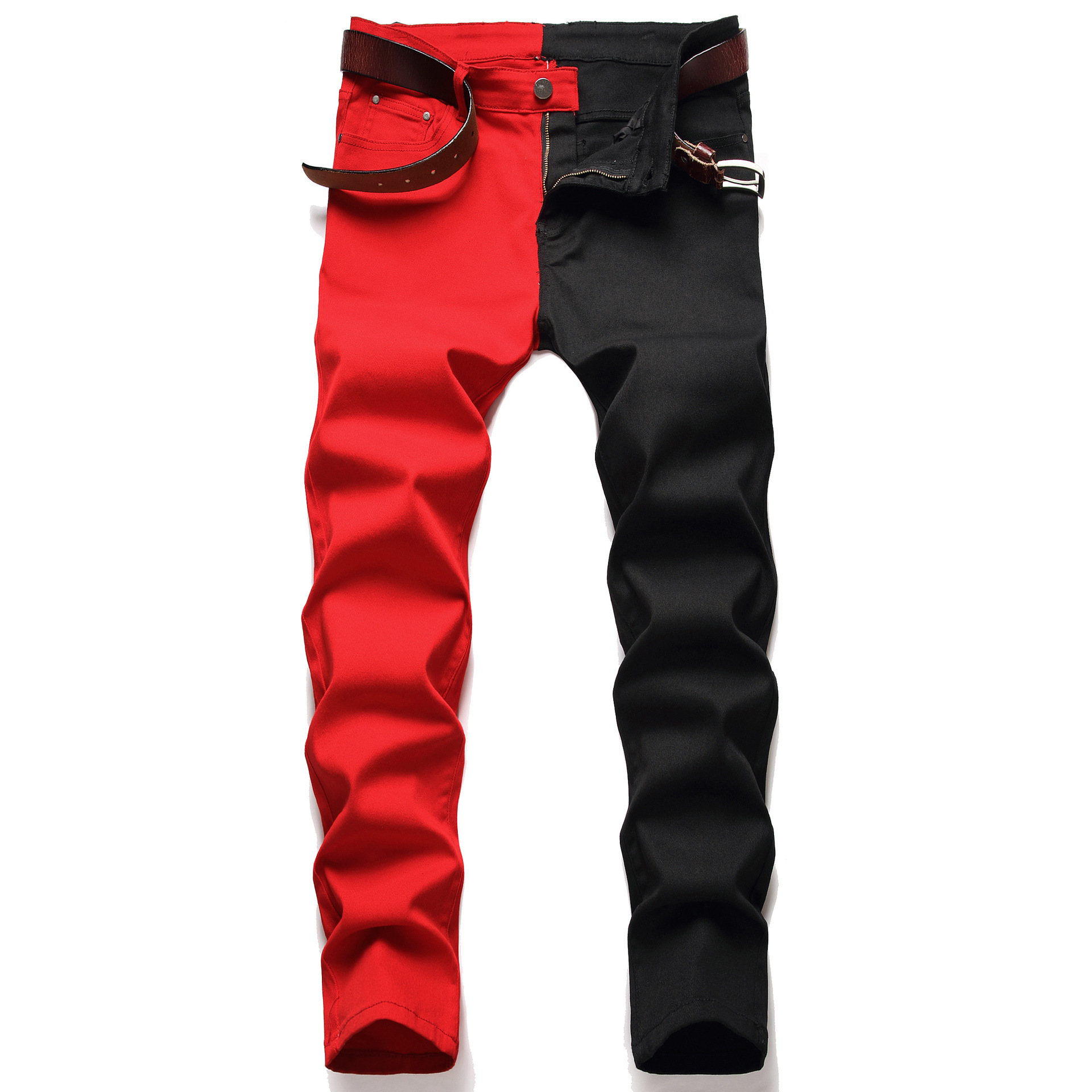 Men's High Quality Trendy Two Tone Spliced Jeans Slightly Elastic Denim_voghion.com