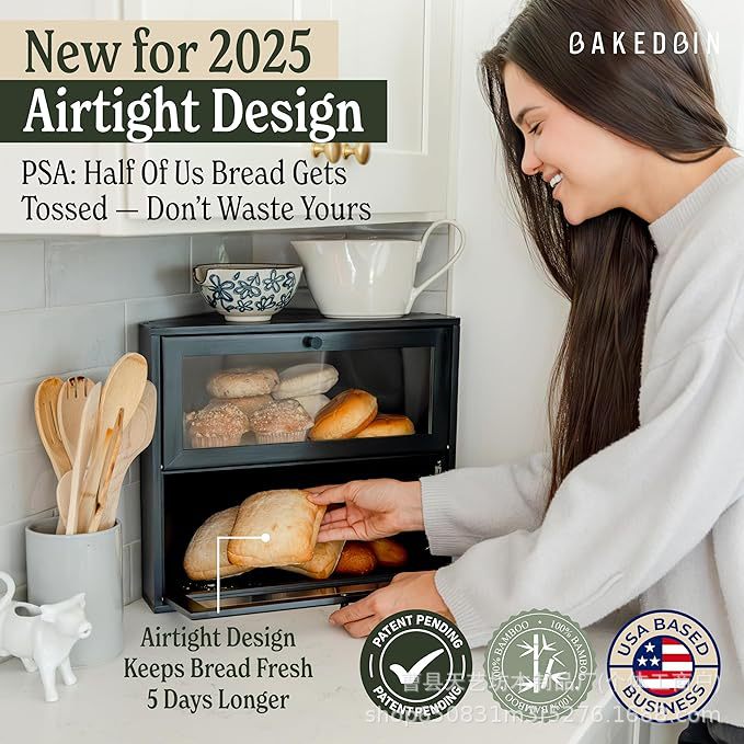 Wooden double bread storage box Kitchen desktop condiment storage box Counter dessert wooden bread box