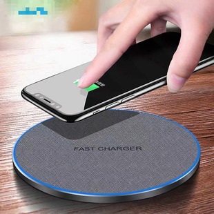 Cross-border gift wholesale atmosphere lamp desktop 15W fast charging ultra-thin metal fabric disc mobile phone wireless charger