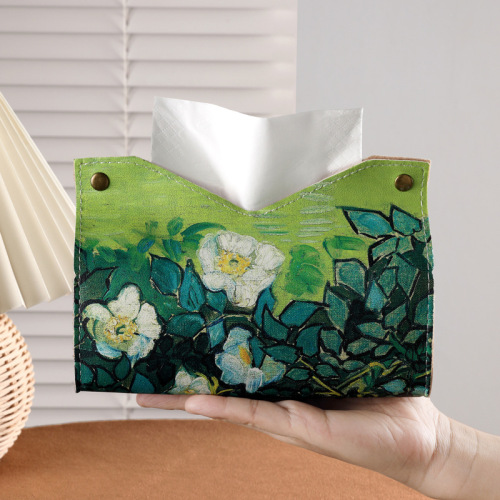 White rose under the moon oil painting tissue box light luxury style living room home desktop paper box high-end car paper box