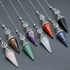 1412- pendulum natural pink and white amethyst tiger eye hexagonal cone pendulum conical top gravity concentration