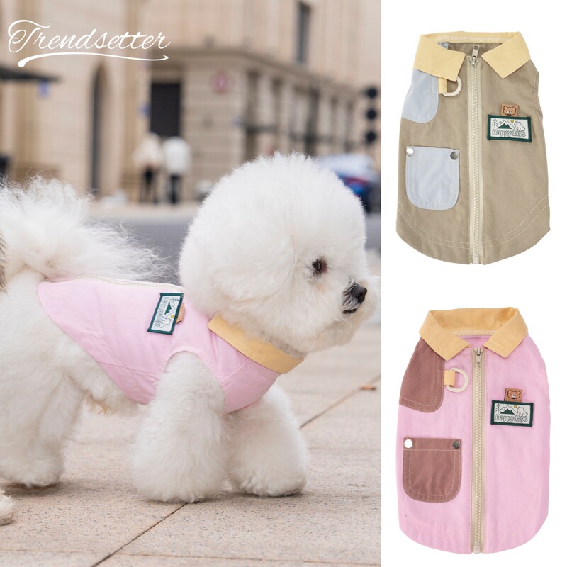 Pet Cat and Puppy Spring/Summer Thin Workwear Zipper Jacket Korean Style Washed Teddy Bichon Schnauzer Spring Outfit