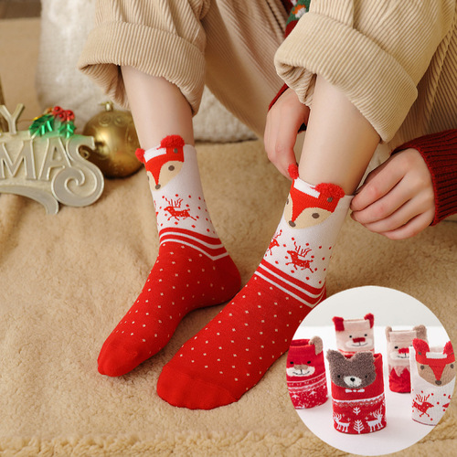 Autumn and winter Christmas socks for women, cute mid-calf socks, elk socks, big red Christmas gifts, Santa Claus socks