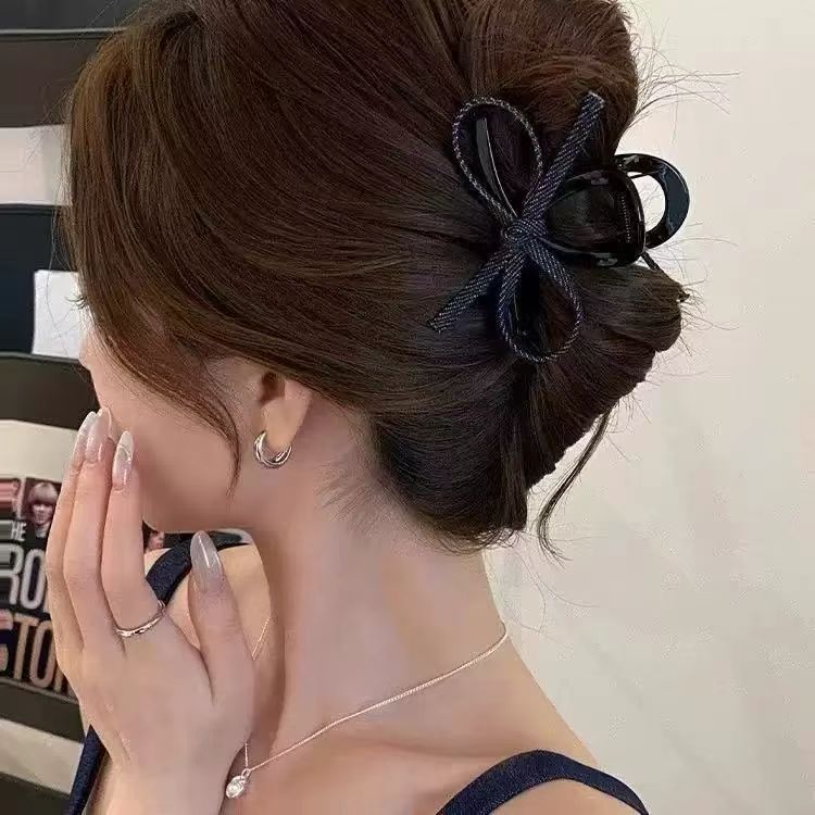 韩国ins简约牛仔蝴蝶结抓夹女2025新款东大门高级感发夹鲨鱼夹发|undefined