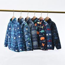 2025新品400g加厚冬款 宝宝摇粒绒外套恐龙迷彩印花长袖夹克儿童