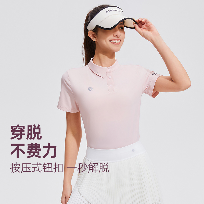 Polo de golf de mujer cuello en forma de manga corta acondicionamiento físico rápido secado deporte al aire libre diseño de béisbol nicho verano