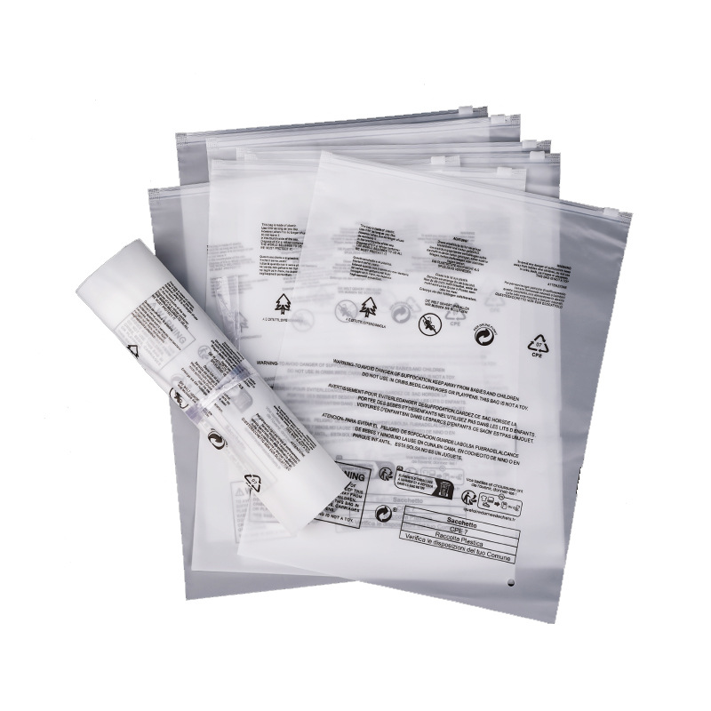 Bolsa de cremallera de advertencia transparente esmerilado en stock al por mayor bolsa de embalaje de comercio electrónico bolsa de almacenamiento de ropa bolsa de embalaje de ropa