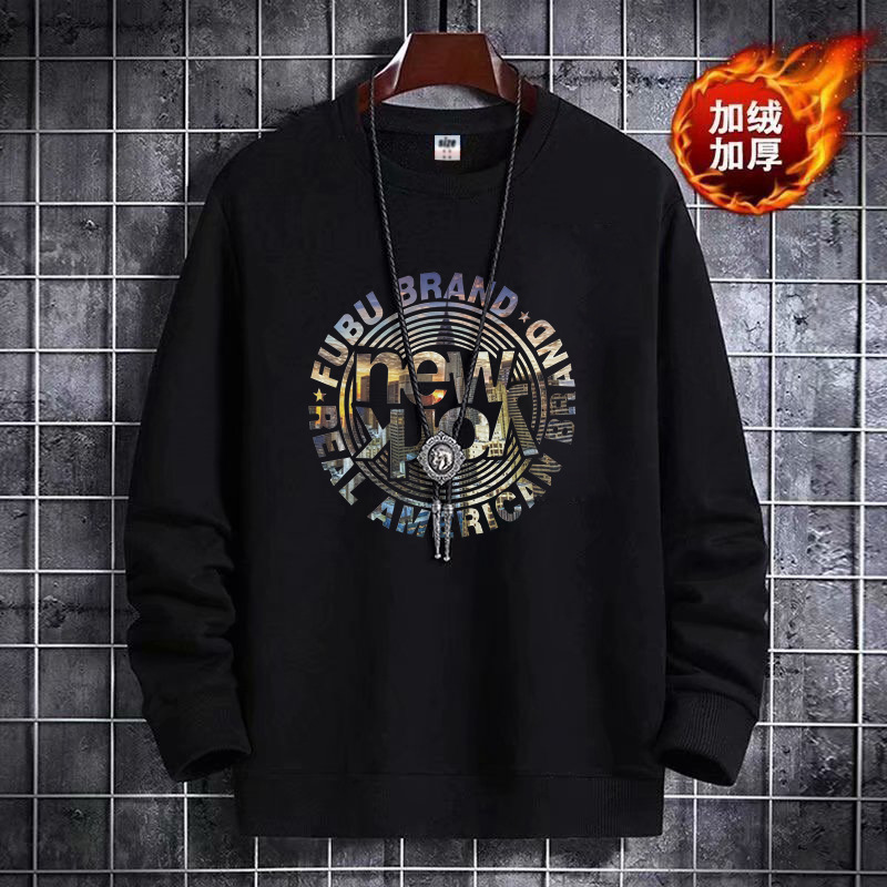 港风卫衣男卫衣男秋冬加绒休闲美式高街潮牌情侣装圆领上衣t外套