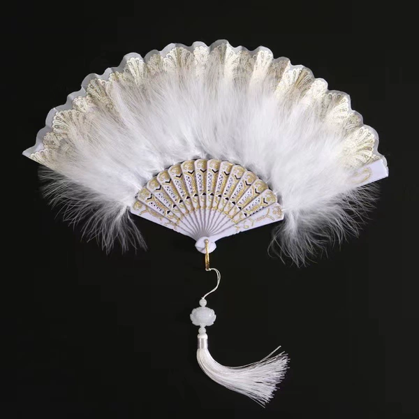 Single -sided white hot golden feather fan delivery pendant