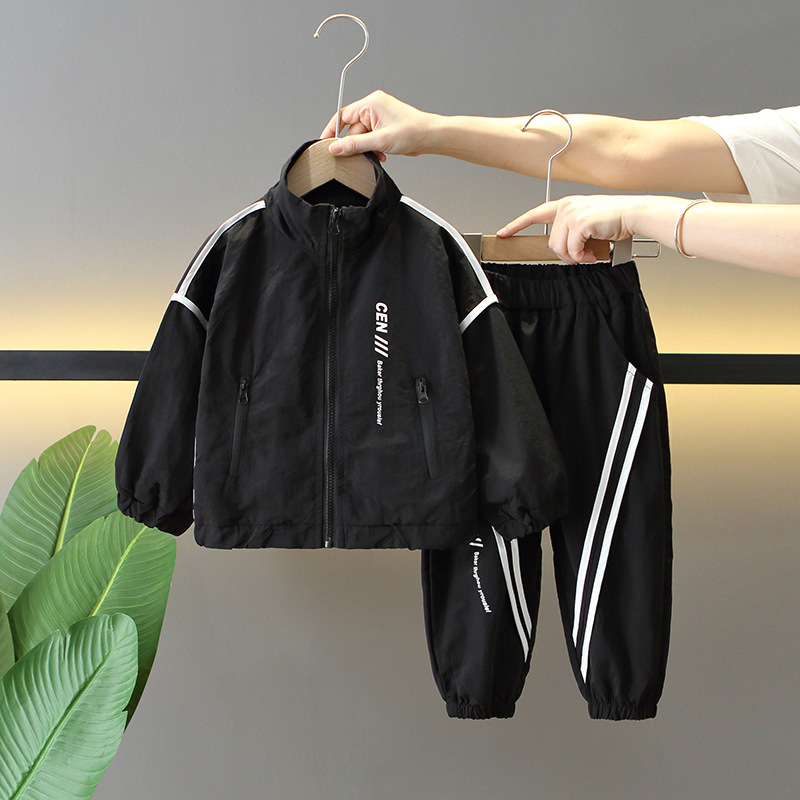 6123 Traje fresco y guapo de moda de otoño para niños 2025 nueva chaqueta cortavientos para niños traje de dos piezas deportivo para bebés