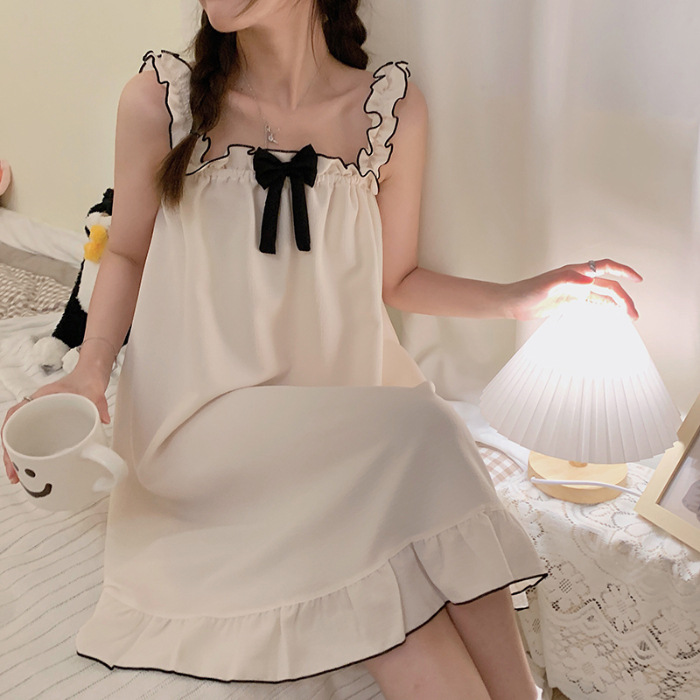 Pijamas de verano de mujer lindas falda casual simple dulce estudiante pijama falda suelta ropa de hogar en vivo