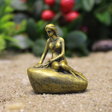 创意微景观海的女儿摆件跨境仿铜大理石美人鱼雕塑树脂工艺装饰品