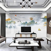 新款中式山水画竹木纤维集成护墙板客厅卧室电视背景墙碳晶板酒店