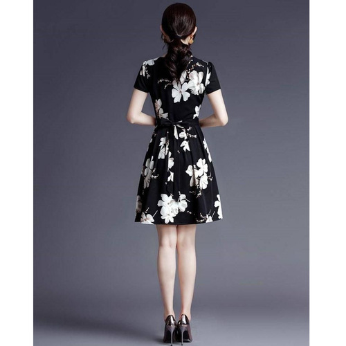 Summer women's dress is feminine and short, lace, slim, waist, printed V-neck summer dress to show slimming