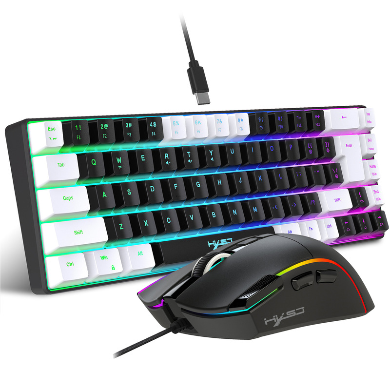V200+X1 Wired Keyboard and Mouse Set, 68-Key Compact Membrane Keyboard, Rgb Lighting
