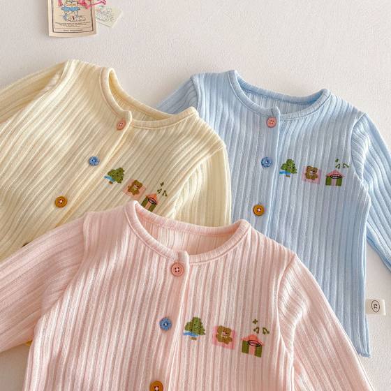 Girls' Western Style Color Button Cardigan 2025 New Spring Baby Korean Style Cartoon Rib Jacket Children's Spring Top