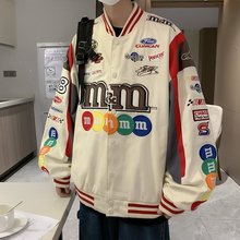 美式炸街重磅拼色棒球服外套男ins潮牌hiphop机车情侣夹克酷帅男