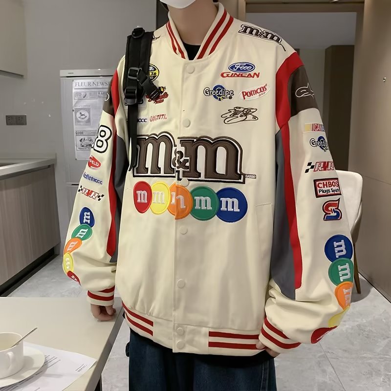 美式炸街重磅拼色棒球服外套男ins潮牌hiphop机车情侣夹克酷帅男