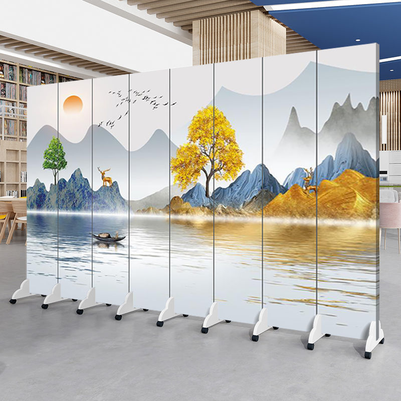 中国風の風景画スクリーンパーティションリビングルームオフィスエントリーベッドルーム折りたたみモバイルシンプルモダンなティールームブロック|undefined