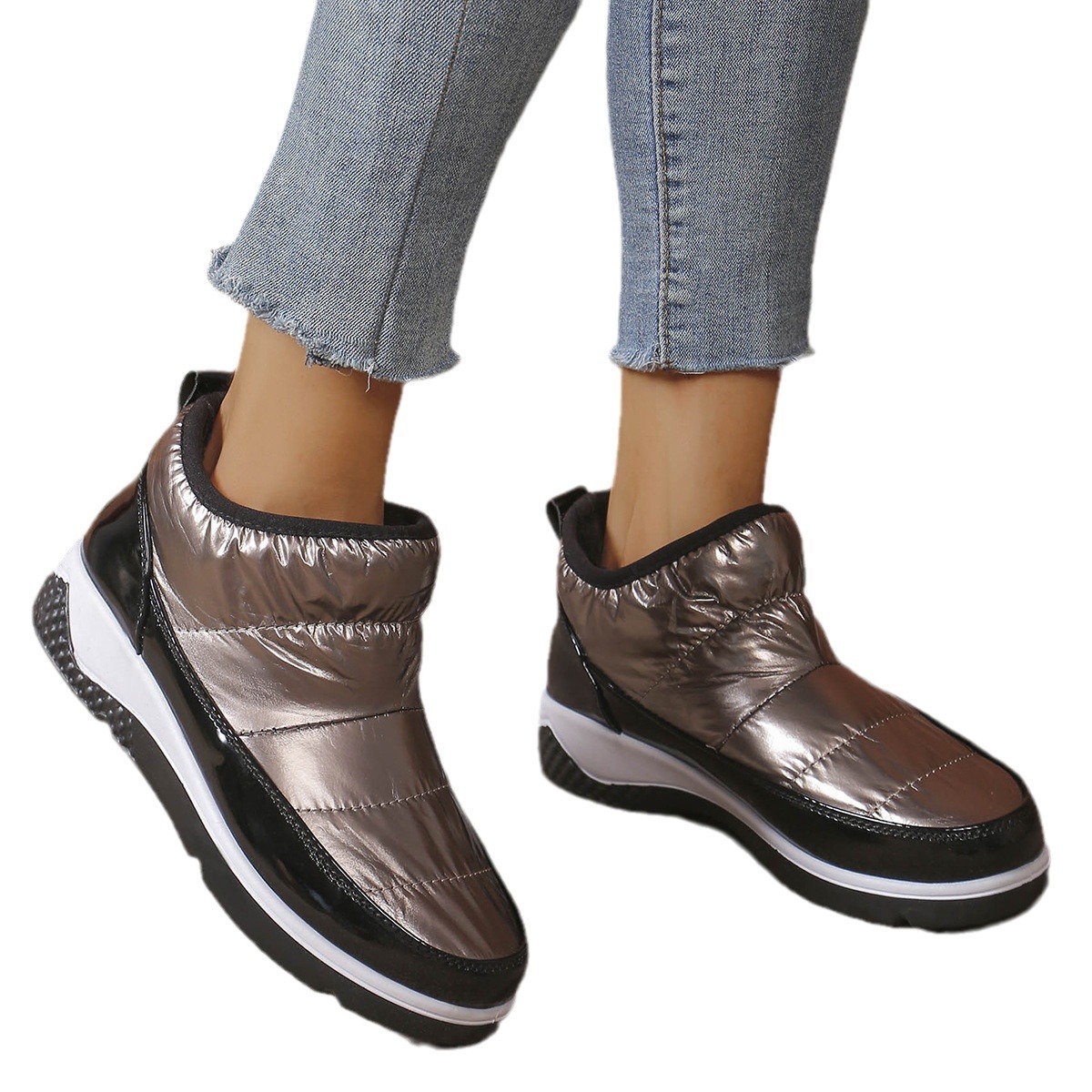 Pantofi de damă din catifea și bumbac, cizme de zăpadă groase pentru femei, mărime mare, vârf rotund, croi mediu, pantofi de bumbac călduroși cu talpă groasă_voghion.com