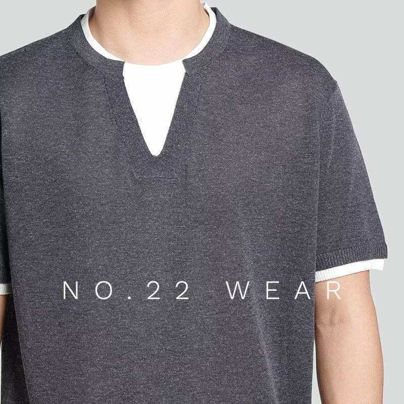 Falsa camiseta de manga corta de dos piezas hombre cuello V cuello redondo viejo viento de negocios camiseta de hielo delgada verano fábrica transfronteriza al por mayor