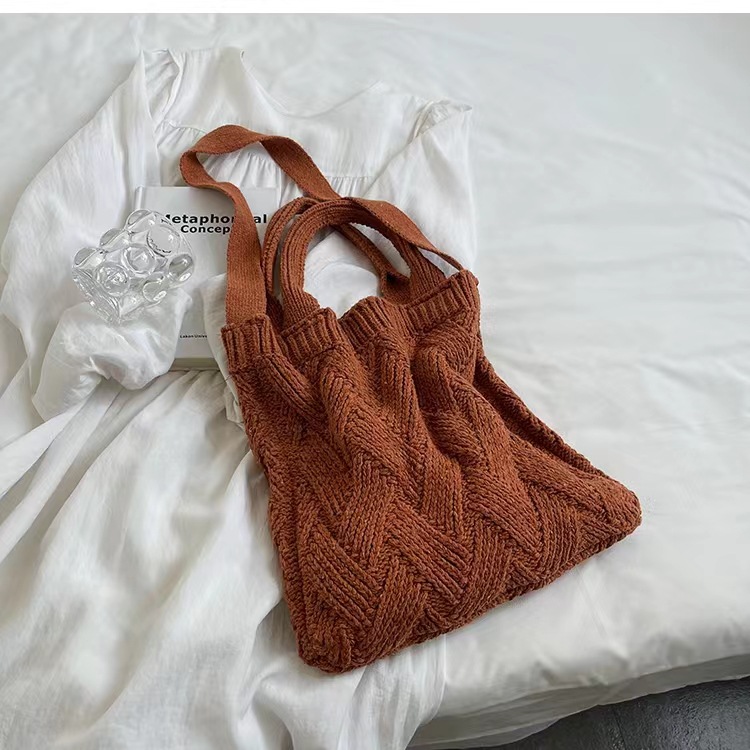 Bolso de hombro estilo universitario de gran capacidad para ir al trabajo, nuevo bolso de hombro informal y versátil para otoño e invierno, bolso de lana tejido vintage para mujer