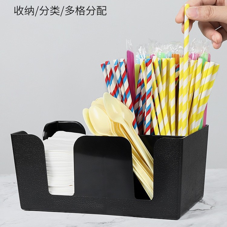 Caja de almacenamiento multifuncional, estante de almacenamiento de vasos de papel y pajitas para tienda de té con leche, caja de almacenamiento para bar y cafetería, personalización