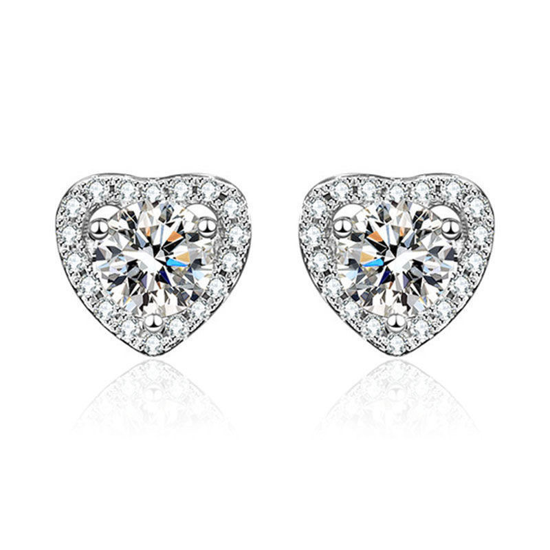 7g Weight 1 Pair Simple Style Heart Shape Inlay Copper Zircon Ear Studs