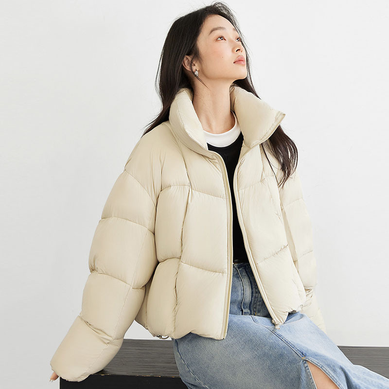 高端90白鸭绒泡芙羽绒服女短款2025冬新款时尚立领宽松保暖面包服|undefined