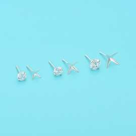 S925纯银四爪耳钉空托 耳饰半成品银配件手工diy镶嵌锆石耳钉托架