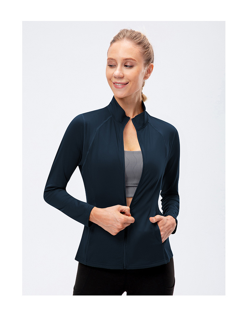 Simple Style Solid Color Polyester Polyester Spandex High Neck Active Tops Coat display picture 3