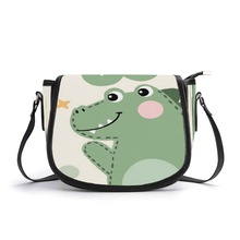 带有信息的可爱鳄鱼休闲皮革女士翻盖印花高品质单肩包，斜挎包