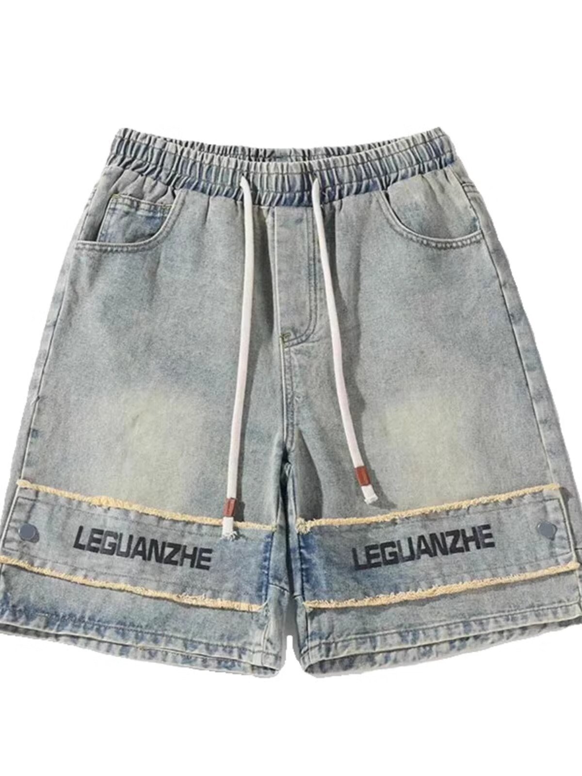 Men's Style Washed Distressed Denim Shorts Niche Design High Street Muddy Wide Leg Straight Leg Five Point Pants_mkmklike.com