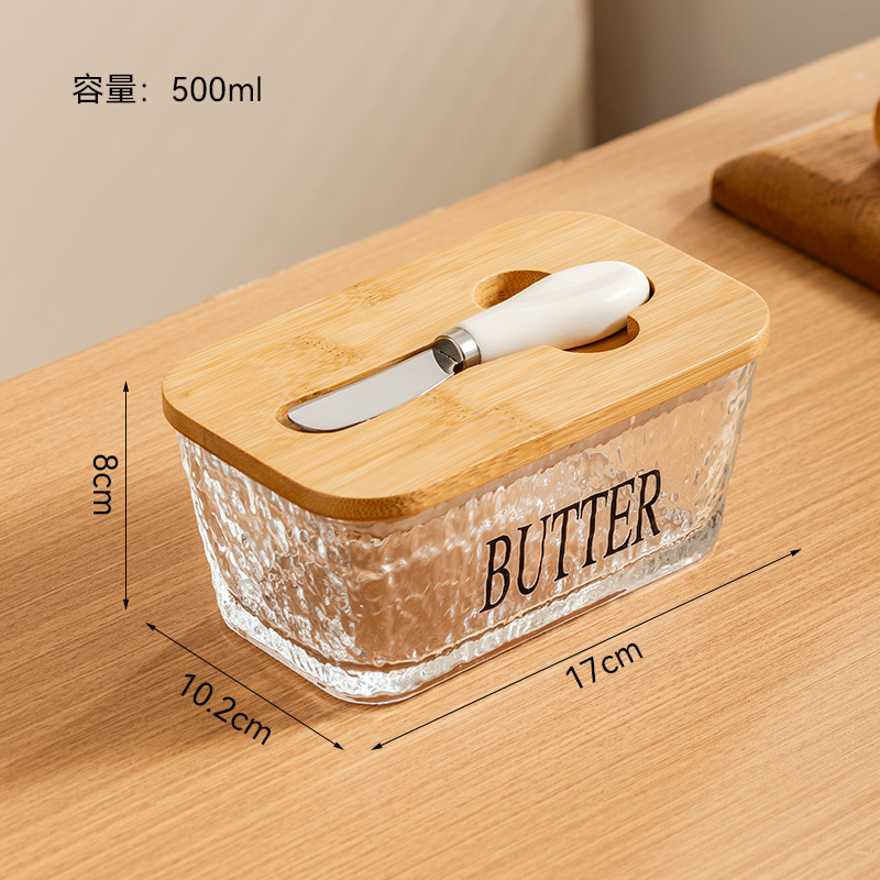 Transfronterizo Amazon nueva cubierta de vidrio queso mantequilla queso pastel caja de postre plato de mantequilla nórdica con cuchillo