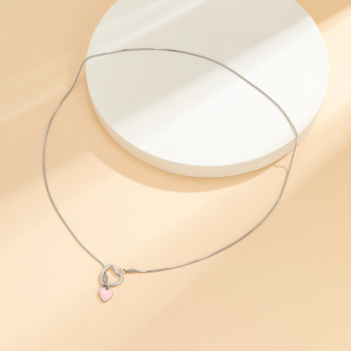 simple jewelry adjustable pull heart pendant alloy necklace wholesale