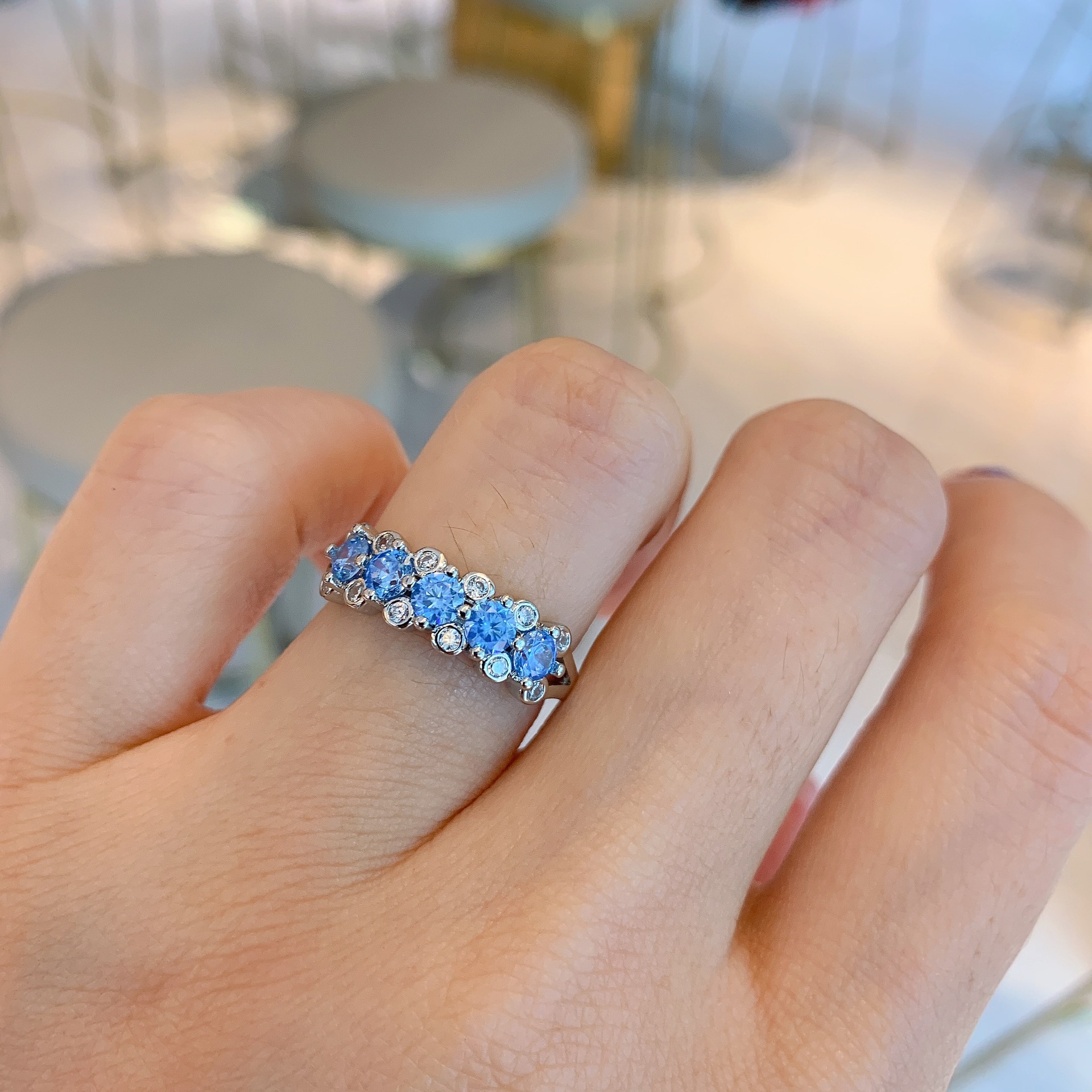 Retro Geometric Copper Inlay Artificial Gemstones Rings 1 Piece