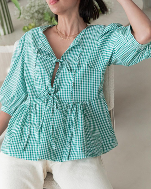 Women's Blouse Half Sleeve Blouses Printing Stripe Elegant Plaid Solid Color Bow Knot display picture 8