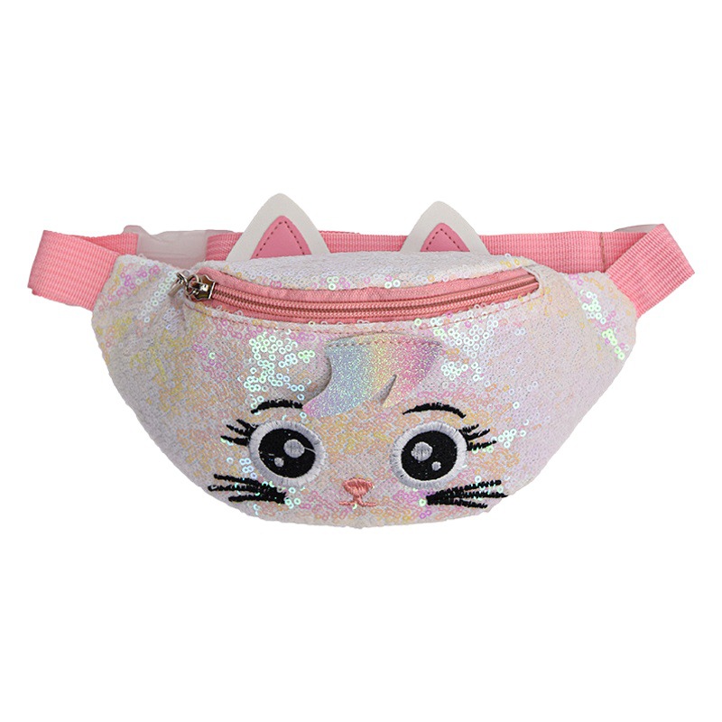 Kitten embroidery pattern colorful sequins cute children's bag cartoon fashion princess bag waist bag chest bag messenger bag