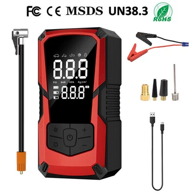 Portable Wireless Car Air, Hava nasosu - enhanced-instant-start-version-power-bank-air-compressor-dy-20-red-suitable-for-all-engine-displacements-heavy-duty-battery-clamp