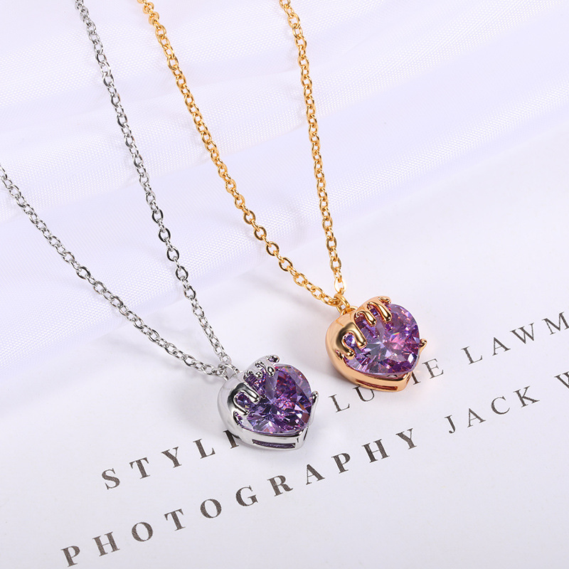 Fashion New Style Multi-color Heart Zircon Pendant Copper Necklace display picture 1