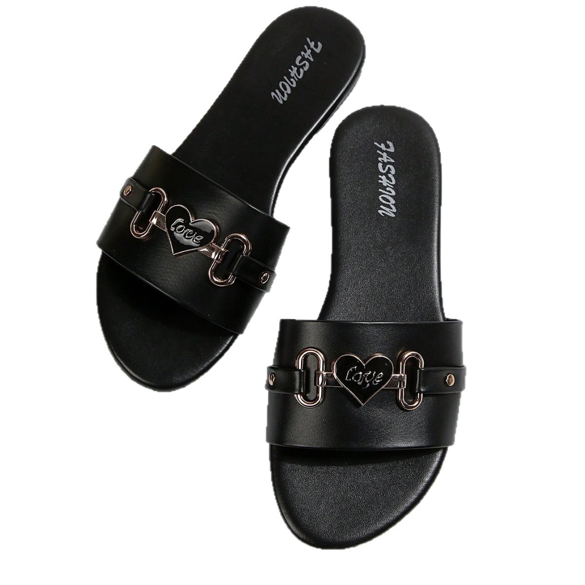Zapatillas Planas para Mujer de Cuero Sintético con Decoración de Metal para Uso Casual
