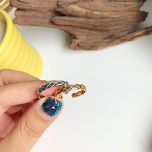 咔诗特韩国韩版S925纯银时尚潮流菱形细菱纹气质个性开口戒指戒子