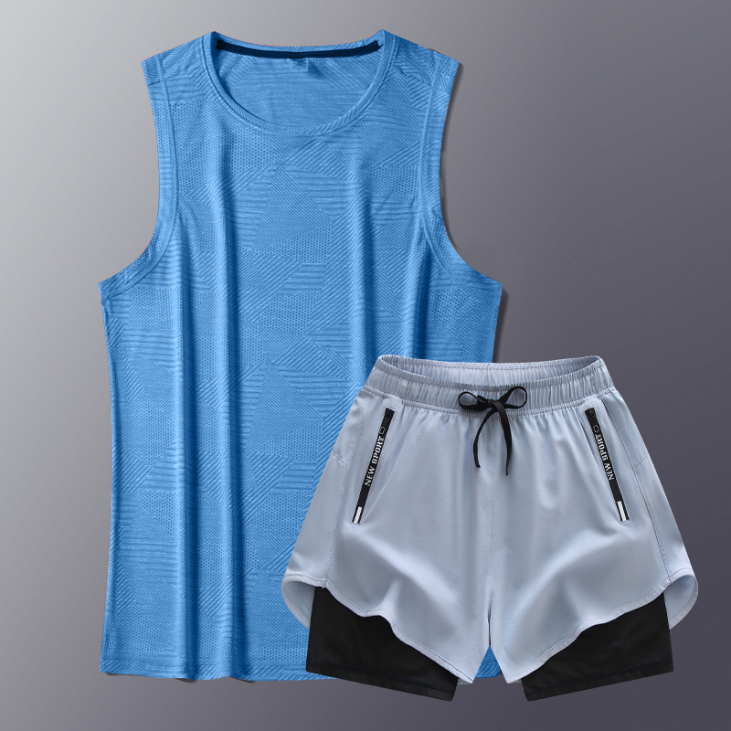 Trajes de chaleco de fitness para hombres, trajes deportivos para hombres, trajes de fitness de dos piezas, 2025 nuevas camisetas de verano rápidas