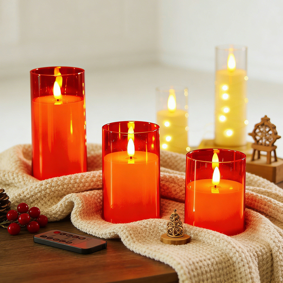 Vela LED 3D con efecto llama y control remoto