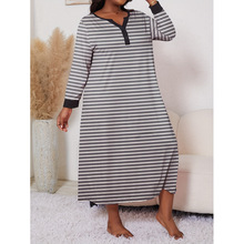 2026款 J5183 速卖通新款跨境代发休闲睡裙加大码条纹长袖半身裙