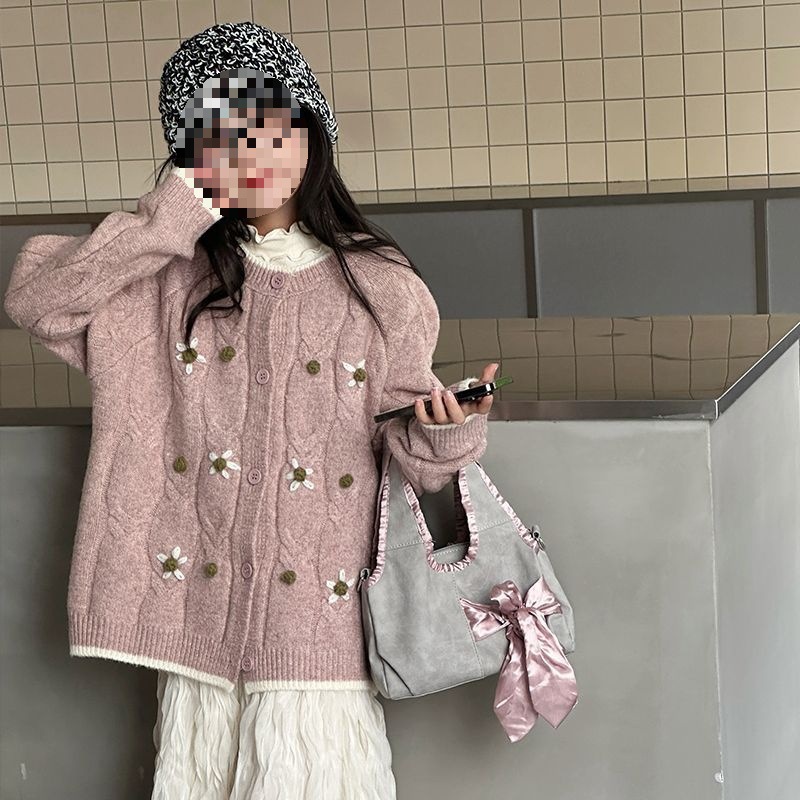 女童毛衣外套春秋款2025新款女孩大童韩系超好看针织开衫秋季上衣
