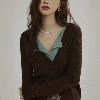 高端线！韩系修身显瘦外穿上衣女小众流行高级假两件短款针织衫秋