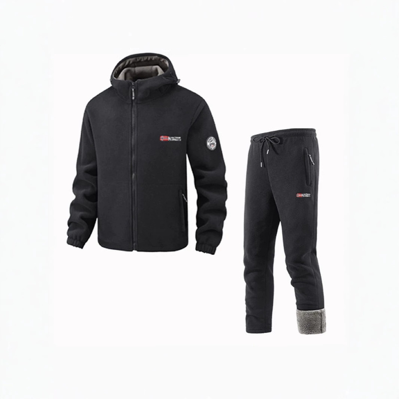 Exported to Norway, Large Size Warm Thick Double-Layer Hooded Fleece Sweatshirt and Sweatpants, European Size, Fleece-Lined, Trendy