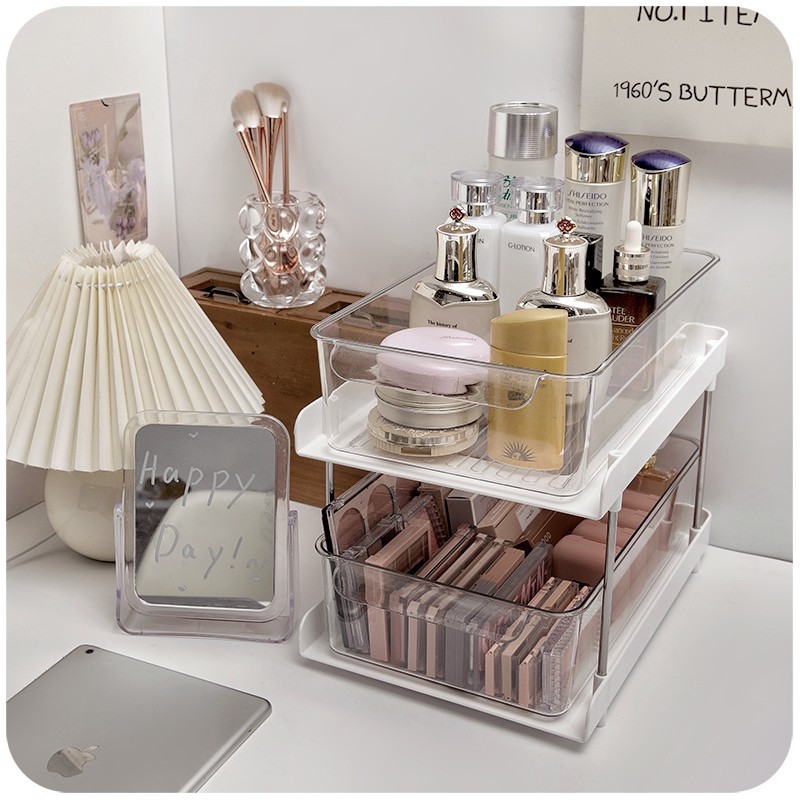 ins Cosmetic Storage Box Desktop Dressing Table Transparent Acrylic Perfume Drawer Type Skin Care Japanese Style Storage Rack
