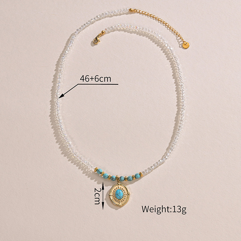 Fashion Oval Beaded Inlay Turquoise Womenu0027S Pendant Necklace 1 Piece